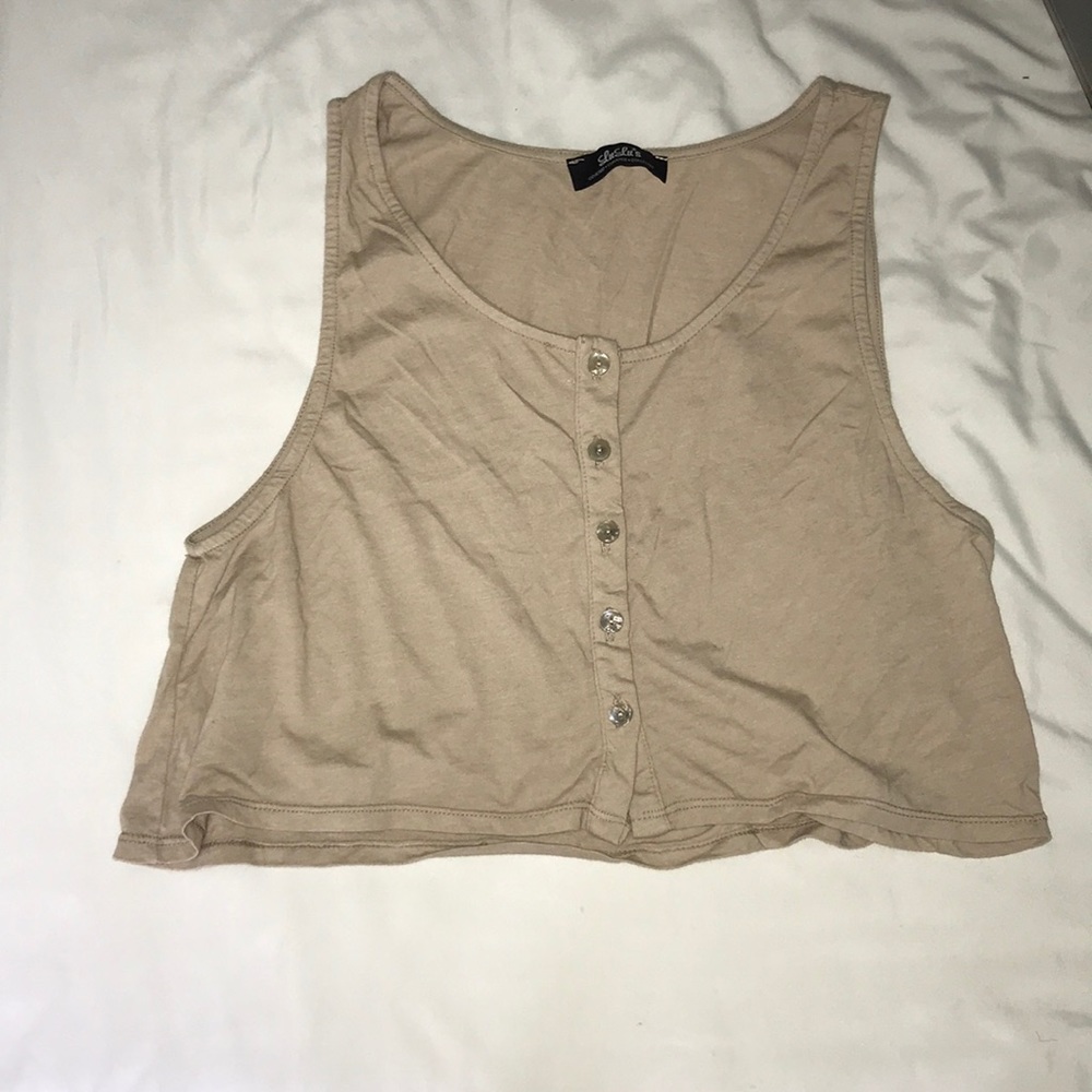 Tan Buttoned Crop Top
